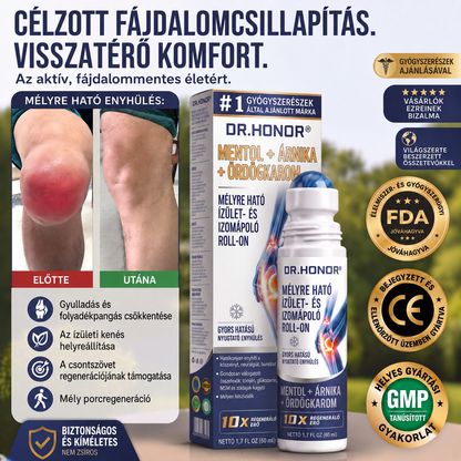 DR.HONOR® Mentol · Árnika · Ördögkarom 10 az 1-ben Ízület- és Izomápoló Roll-On | Köszvény, Ízületi Merevség, Duzzanat és Izomfájdalom Esetén | Gyorsan Felszívódó, Nem Zsíros