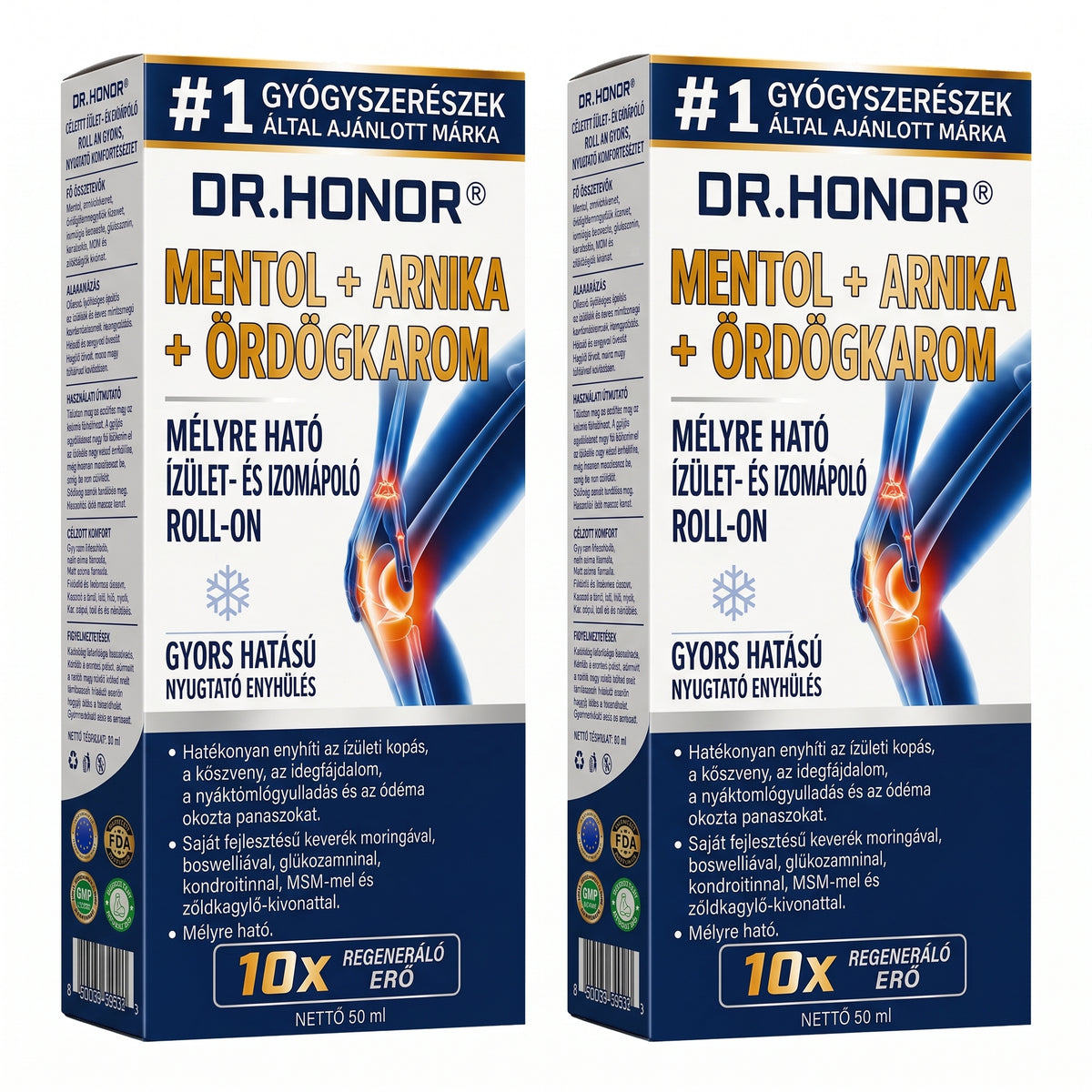 DR.HONOR® Mentol · Árnika · Ördögkarom 10 az 1-ben Ízület- és Izomápoló Roll-On | Köszvény, Ízületi Merevség, Duzzanat és Izomfájdalom Esetén | Gyorsan Felszívódó, Nem Zsíros
