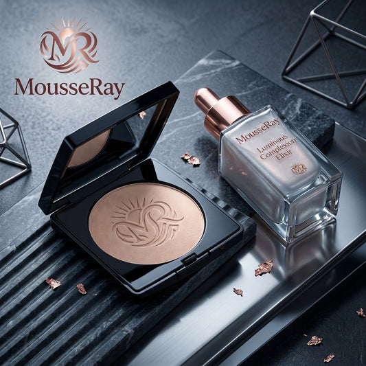 MousseRay Luminous Complexion Duo – Glow-Enhancing Facial Elixir and Silky Pressed Radiance Powder